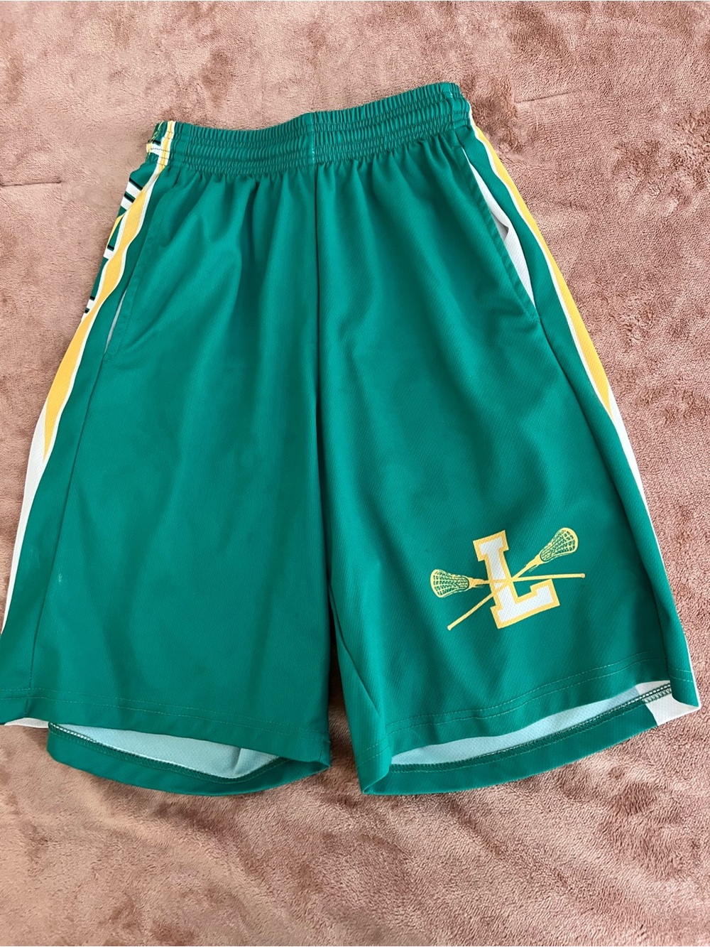 Green Athletic Lacrosse Shorts with Yellow Trim Size Men’s Small. Yale Brand